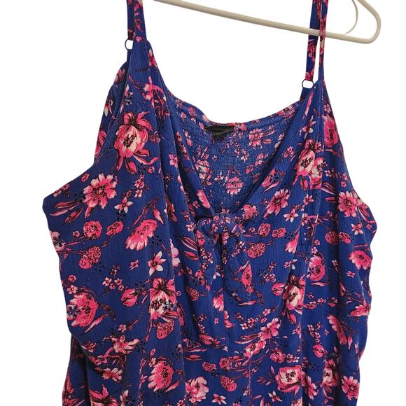 Torrid Blue Pink Floral Boho Smocked V-Neck Peplum Eyelet Cami Tank Top Size 5X - Picture 5 of 10